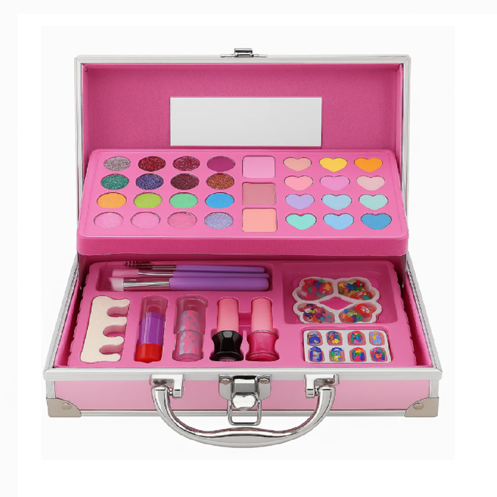 Unikornisos gyerek sminkkészlet – 46 részes ragyogó kozmetikai szett fém tárolódobozban, kreatív játék és ajándék kislányoknak (BBJ)5