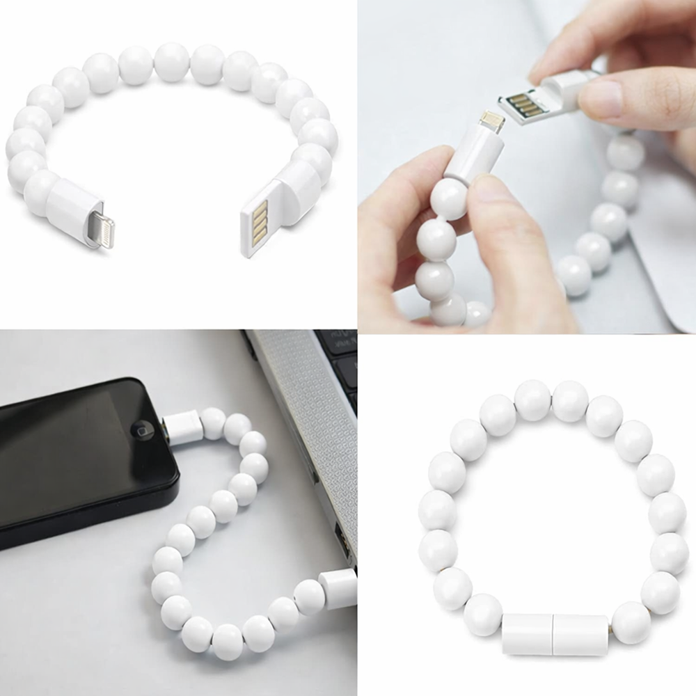 Fehér színű USB töltőkábel karkötő iPhone-hoz – lightning csatlakozó (BLLV)