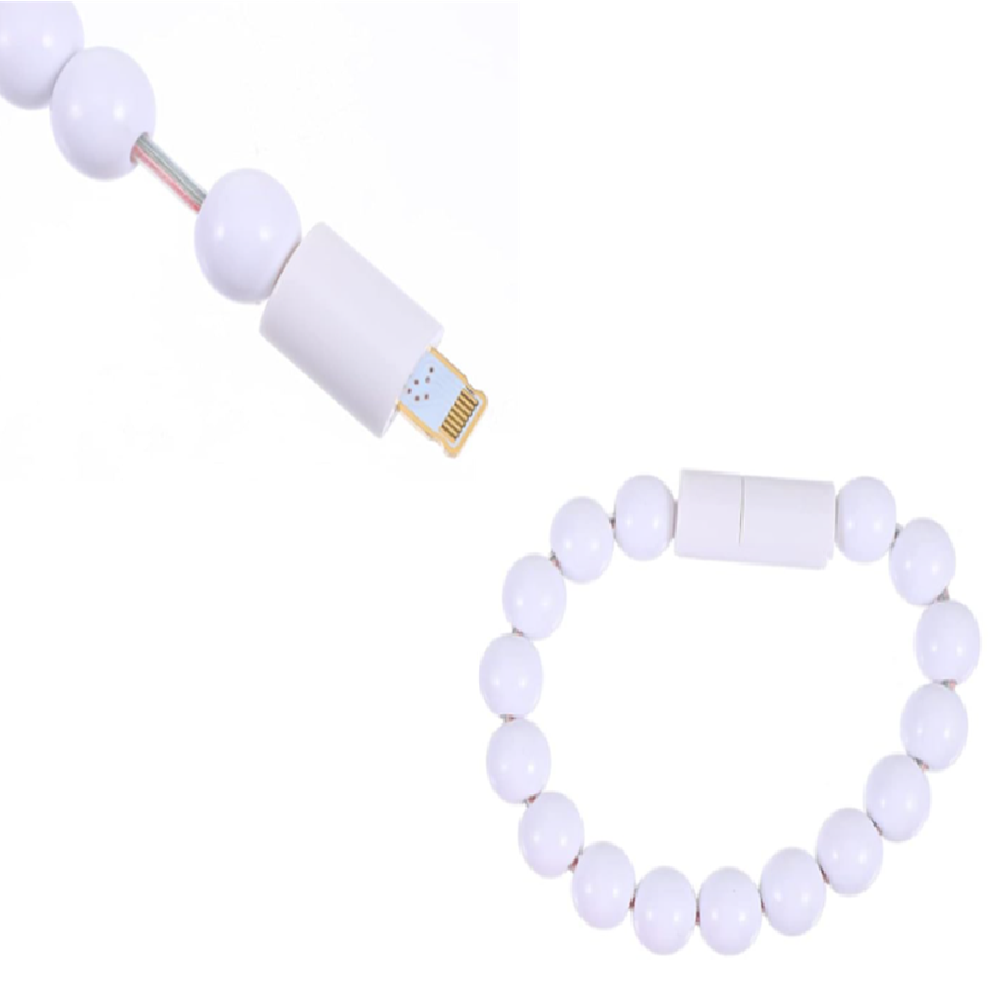 Fehér színű USB töltőkábel karkötő iPhone-hoz – lightning csatlakozó (BLLV)1