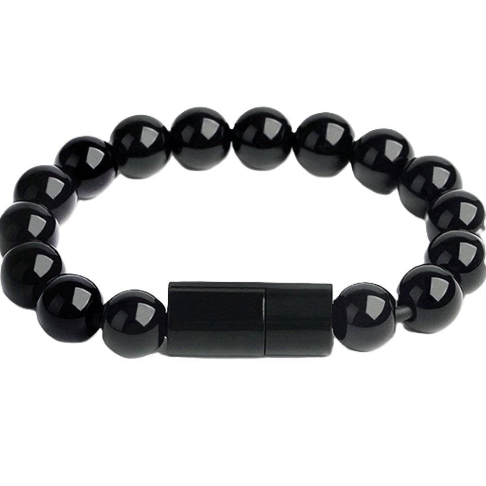 Fekete színű USB töltőkábel karkötő iPhone-hoz – lightning csatlakozó (BLLV)1