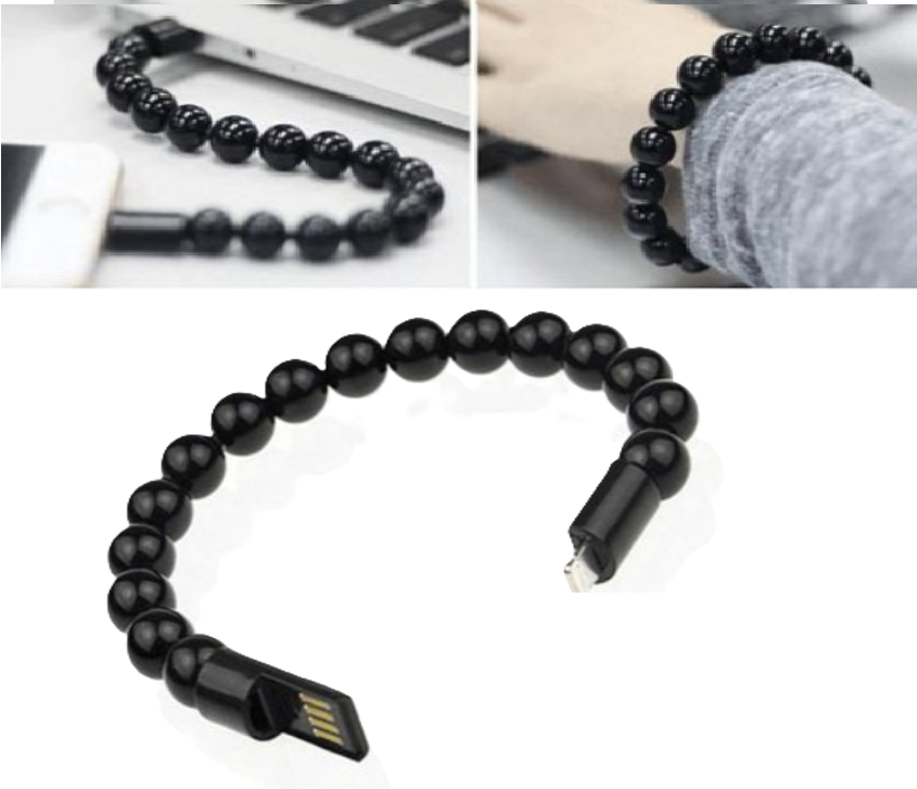 Fekete színű USB töltőkábel karkötő iPhone-hoz – lightning csatlakozó (BLLV)6