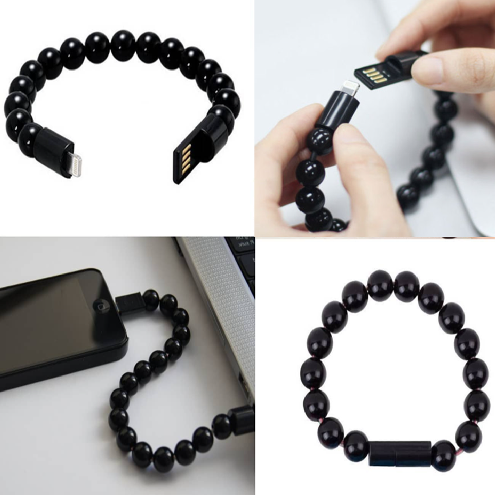 Fekete színű USB töltőkábel karkötő iPhone-hoz – lightning csatlakozó (BLLV)7