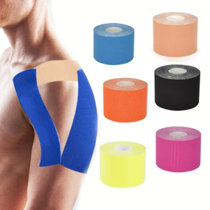 Kineziológiai tapasz – 5 cm × 5 m izom- és ízülettámasztó sport szalag fájdalomcsillapításhoz és regenerációhoz - kék (FX) (BLLV) - Image 2