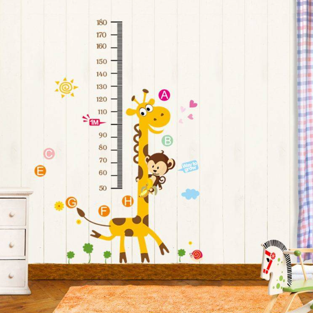 Mókás zsiráfos–majmos falmatrica gyerekszobába – magasságmérő centiméterrel, 88×180 cm, vidám dekoráció (BLLV)