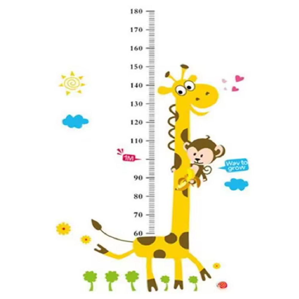 Mókás zsiráfos–majmos falmatrica gyerekszobába – magasságmérő centiméterrel, 88×180 cm, vidám dekoráció (BLLV)1