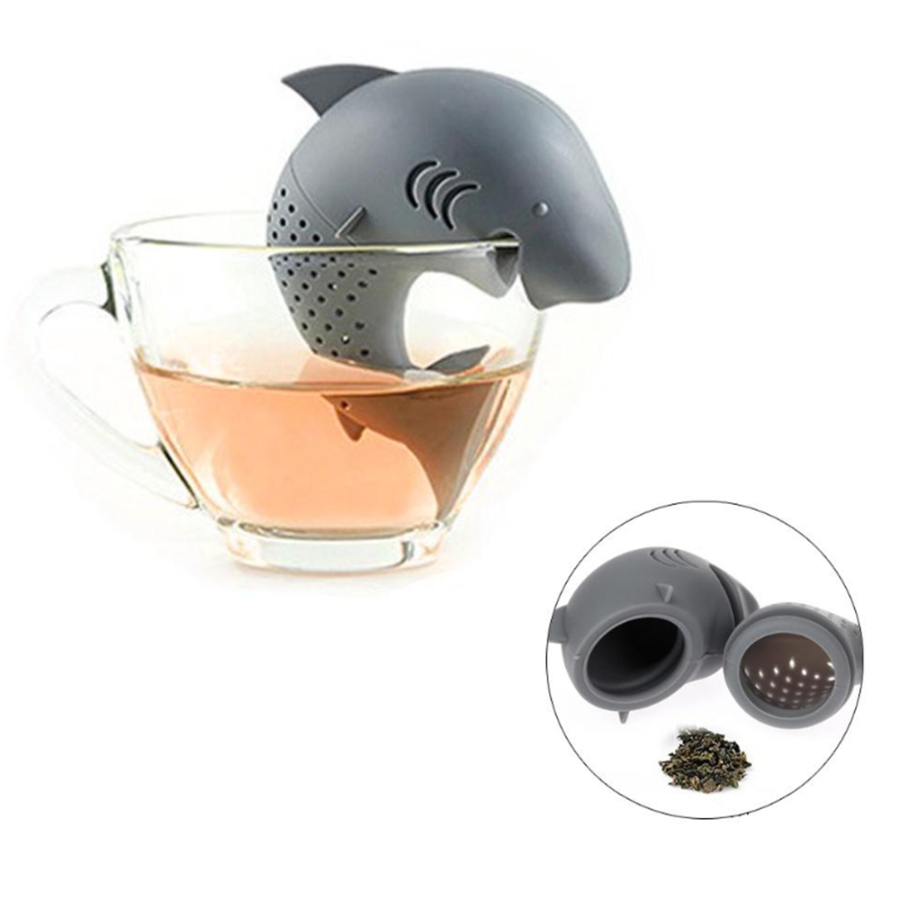Szilikon cápa tea forrázó – aranyos teaszűrő 7 cm – szürke (BLLV)2