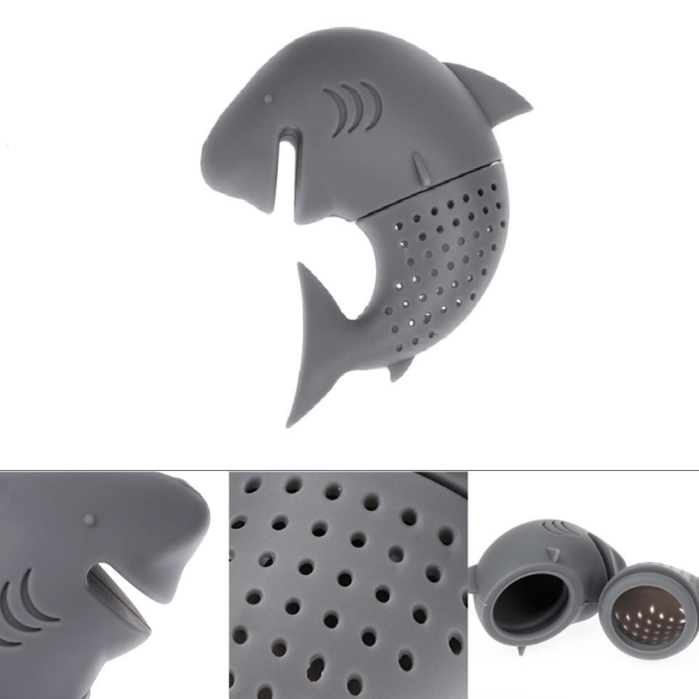 Szilikon cápa tea forrázó – aranyos teaszűrő 7 cm – szürke (BLLV)4