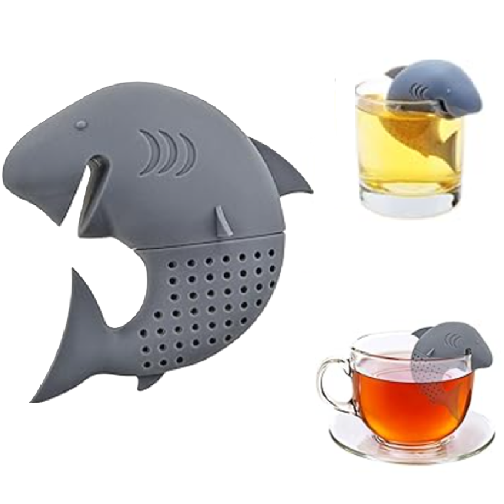 Szilikon cápa tea forrázó – aranyos teaszűrő 7 cm – szürke (BLLV)5