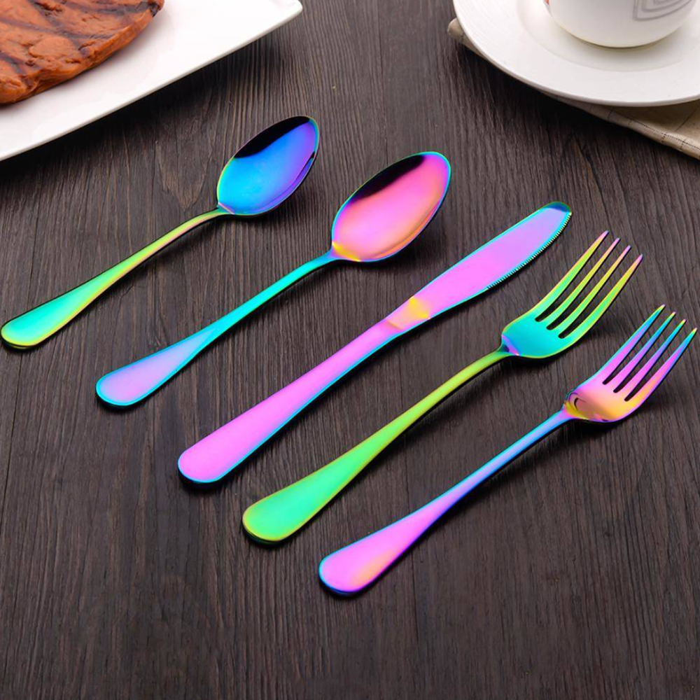 Szivárványfényes evőeszköz készlet – 5 darabos luxus design asztali szett (BLLV)