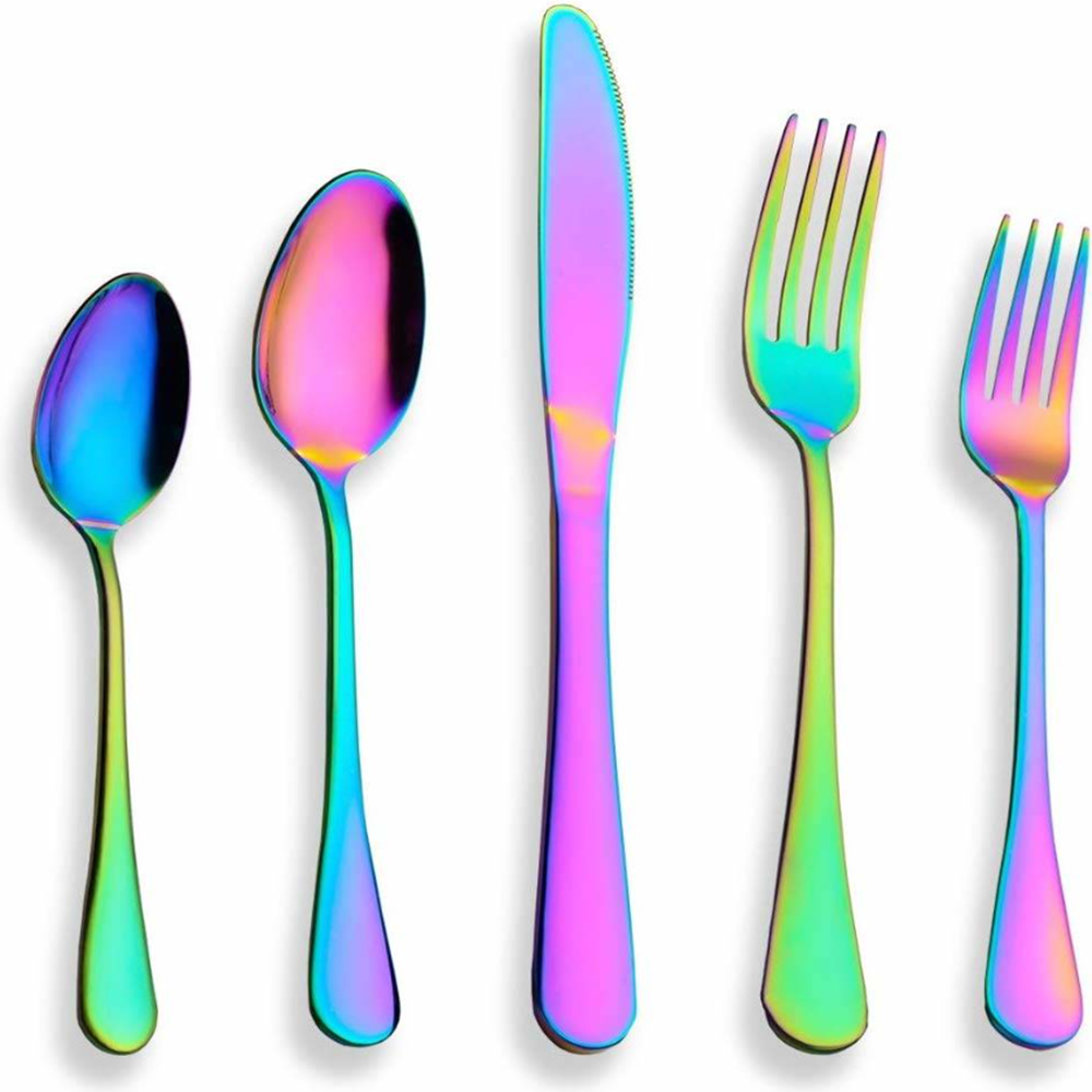 Szivárványfényes evőeszköz készlet – 5 darabos luxus design asztali szett (BLLV)1