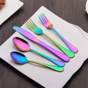 Szivárványfényes evőeszköz készlet – 5 darabos luxus design asztali szett (FX) (BLLV) - Image 2