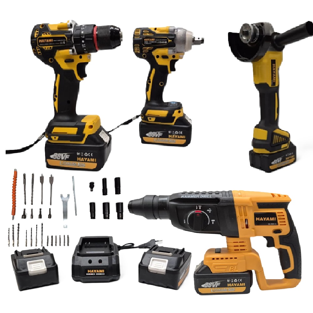 4 az 1-ben akkus szerszámkészlet – fúrókalapács, ütvecsavarozó, sarokcsiszoló, ssavarbehajtó, 2 akkuval és töltővel HA-1088 (FX)