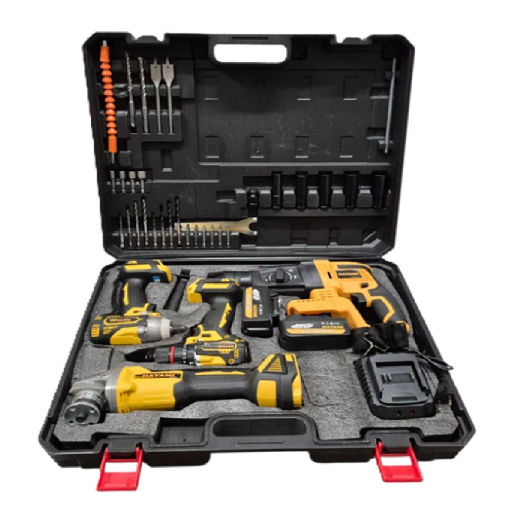 4 az 1-ben akkus szerszámkészlet – fúrókalapács, ütvecsavarozó, sarokcsiszoló, ssavarbehajtó, 2 akkuval és töltővel HA-1088 (FX)10