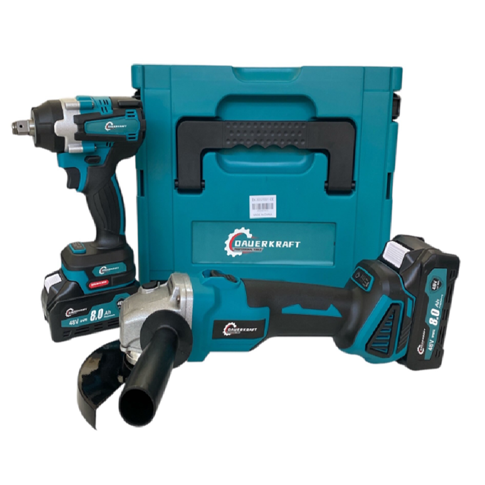 Dauerkraft 48V akkus szerszámgép csomag – sarokcsiszoló + ütvecsavarozó, 2×8Ah (FX)