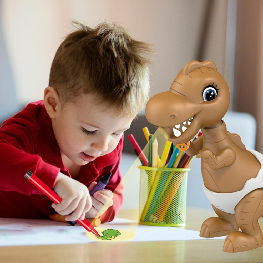 Dínós rajzprojektor gyerekeknek 3 éves kortól – 24 mintás vetítős rajzkészlet mozgó fejjel (BBMJ) 6