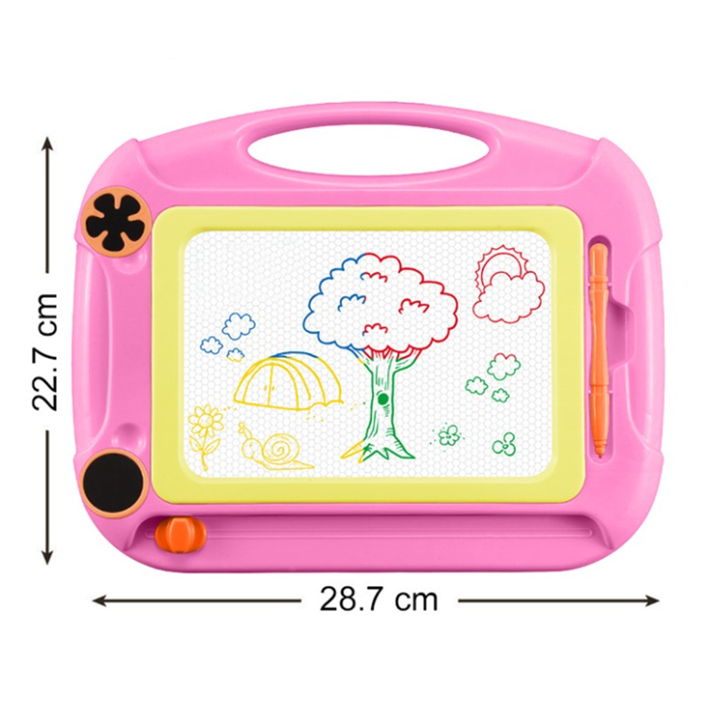 DoodleDorka mágneses rajztábla 4 színnel és 2 bélyeggel – törölhető rajzoló tábla gyerekeknek 30×45 cm (rózsaszín) (BBJ) 2