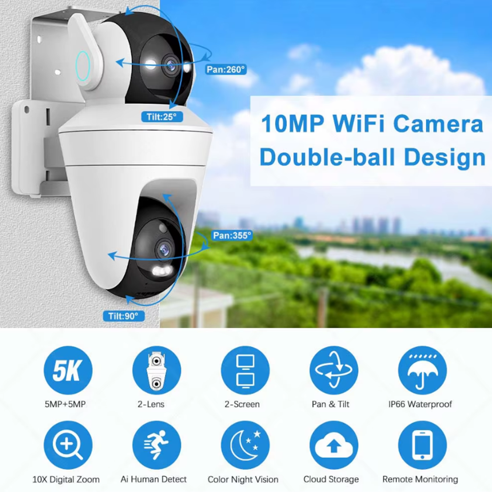 Dupla kamerás intelligens PTZ WiFi biztonsági kamera otthonra és irodába 3
