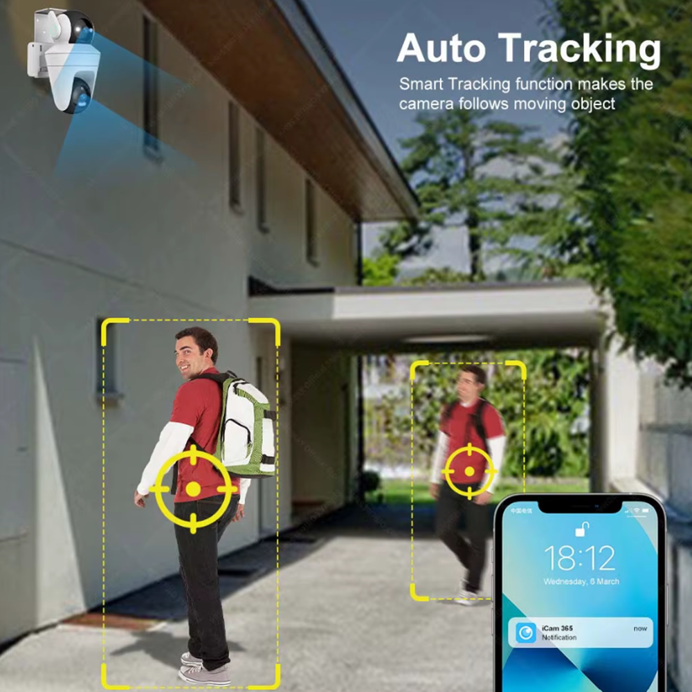 Dupla kamerás intelligens PTZ WiFi biztonsági kamera otthonra és irodába 5