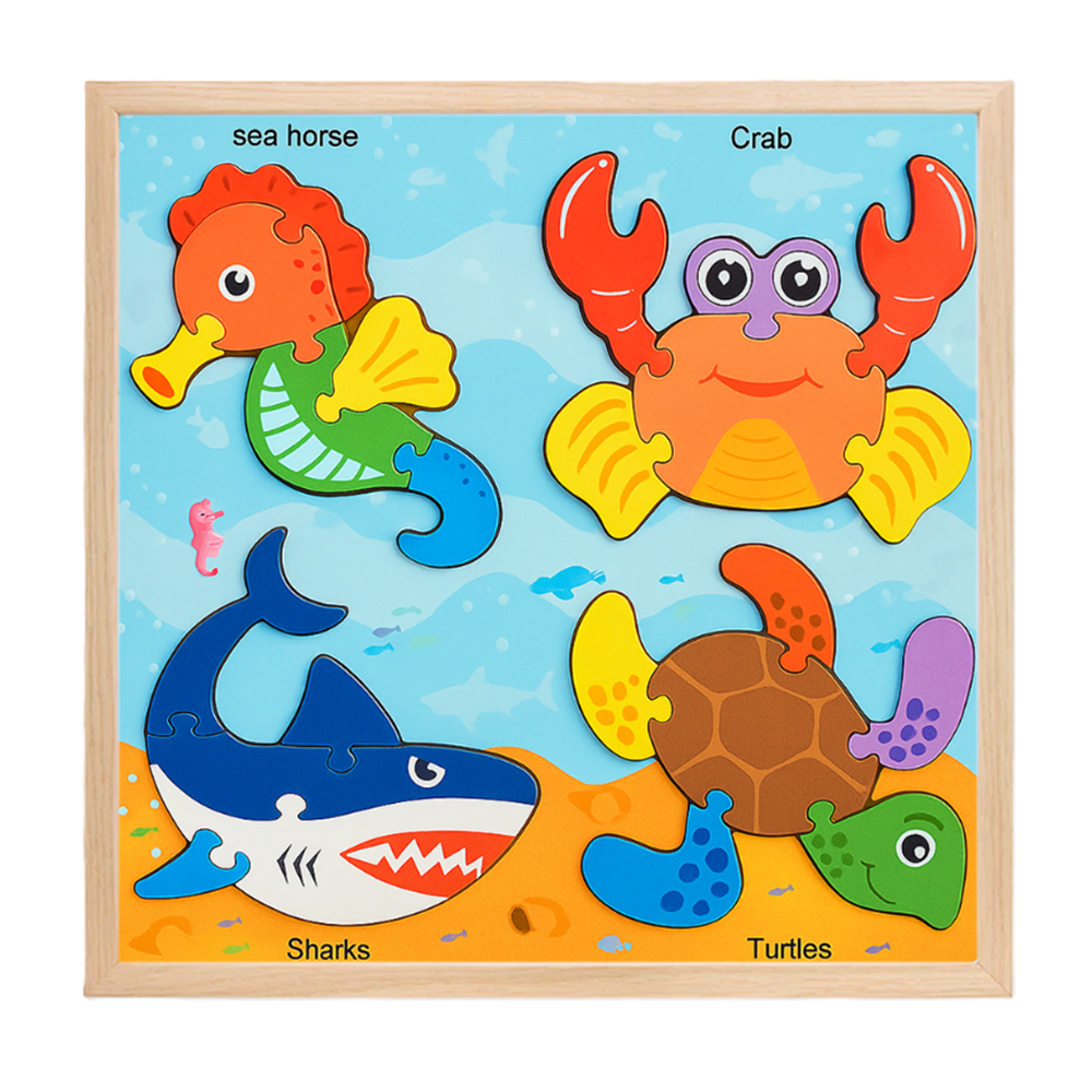 Fa állatos kirakó játék gyerekeknek készségfejlesztő fa puzzle 2 éves kortól 4 az 1-ben oktató kirakós (BBMJ) 1