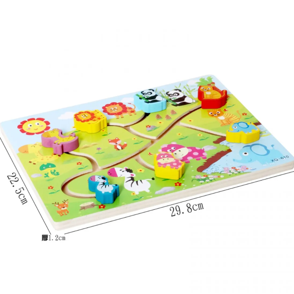 Fajáték útkereső kirakó kisgyermekeknek készségfejlesztő fa puzzle játék (BBMJ) 3