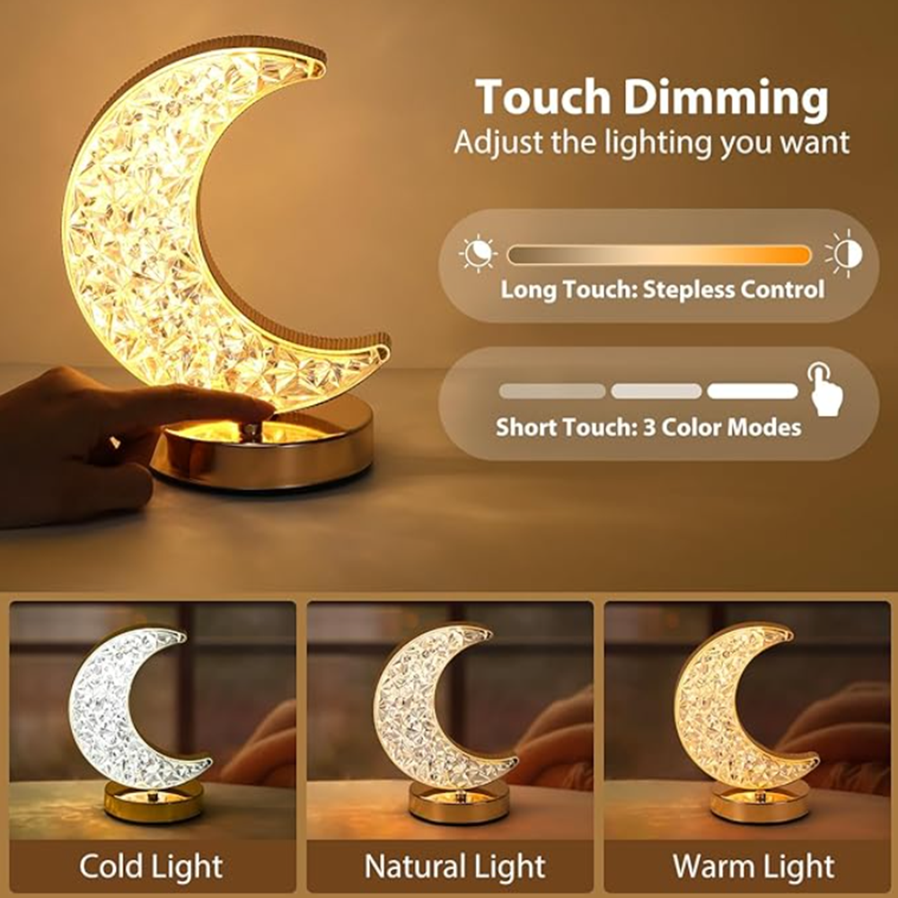 Félhold asztali lámpa – érintésvezérelt, 3 színű, újratölthető led éjszakai fény usb-vel 2