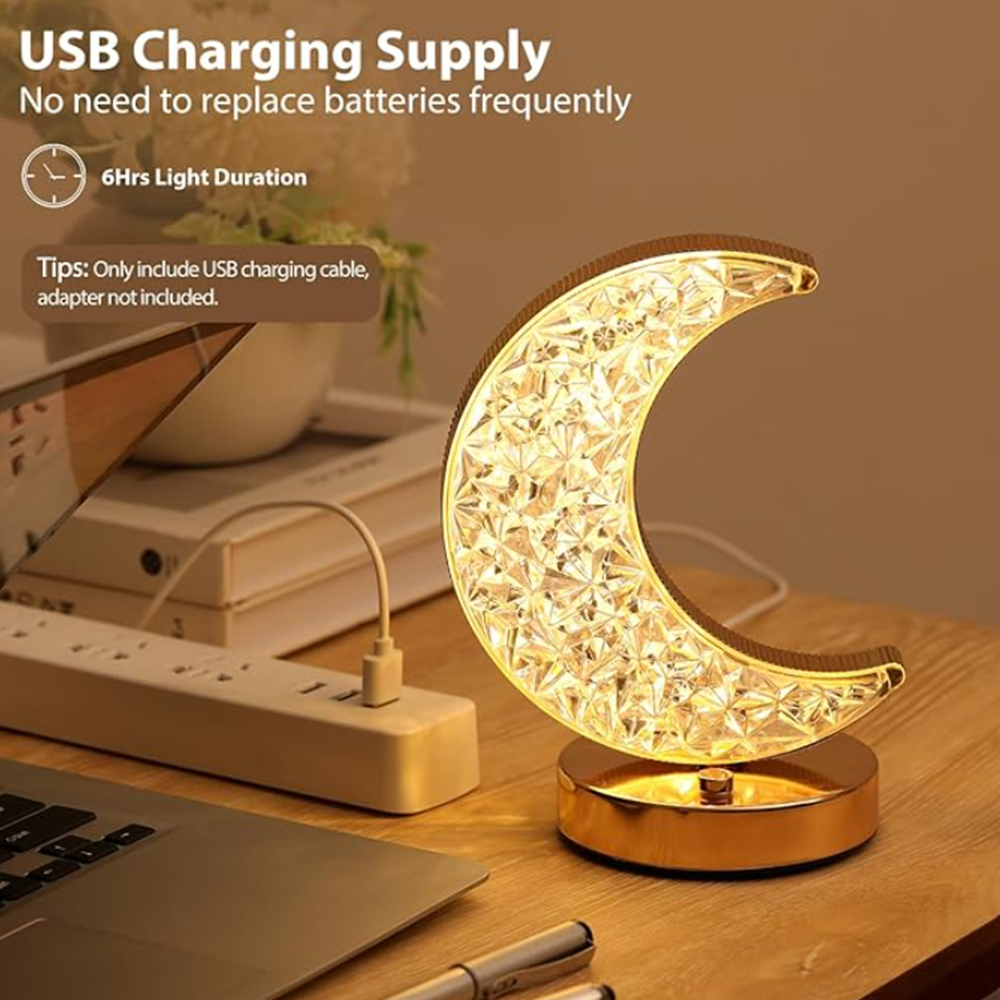 Félhold asztali lámpa – érintésvezérelt, 3 színű, újratölthető led éjszakai fény usb-vel 3