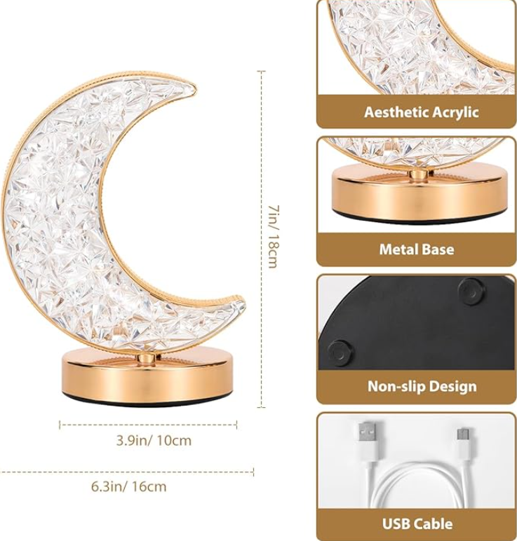Félhold asztali lámpa – érintésvezérelt, 3 színű, újratölthető led éjszakai fény usb-vel 9