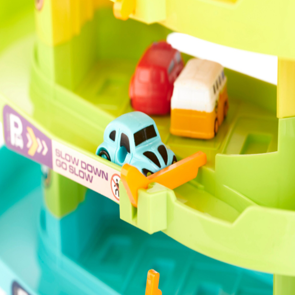 Gyermek 4 szintes parkolóház elektromos lifttel fényekkel és hangokkal – 6 autó, helikopter-leszálló (BBMJ) 5