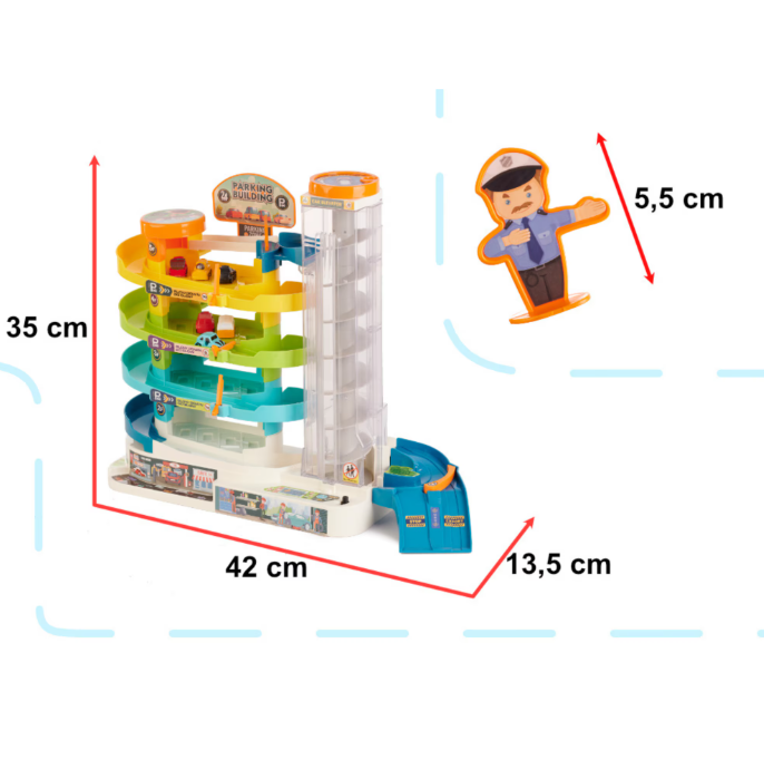 Gyermek 4 szintes parkolóház elektromos lifttel fényekkel és hangokkal – 6 autó, helikopter-leszálló (BBMJ) 8