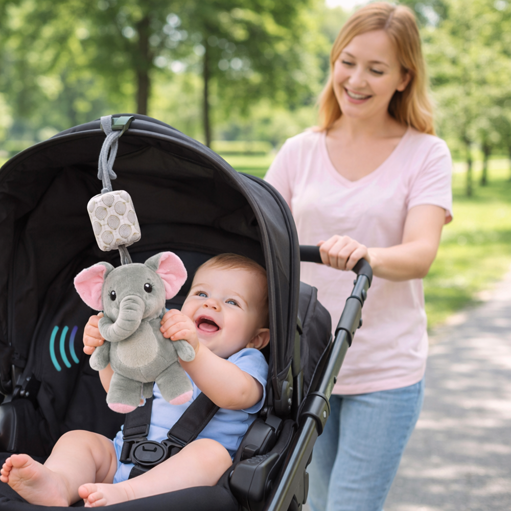 Muki csörgős plüss elefánt babajáték – puha bébi csörgő újszülötteknek 0+ hónaptól (BBMJ) 7