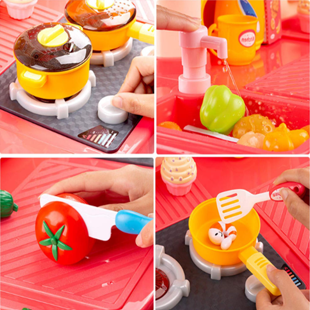 Rózsaszín, hang- és fényeffektekkel ellátott interaktív játékkonyha gyerekeknek, valósághű konyhai hangokkal és kiegészítőkkel 3