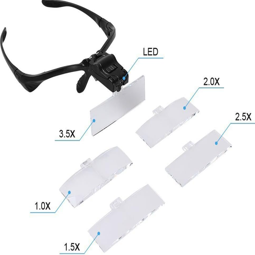 Szemüveg nagyító fejpánttal led világítással precíziós munkákhoz 4