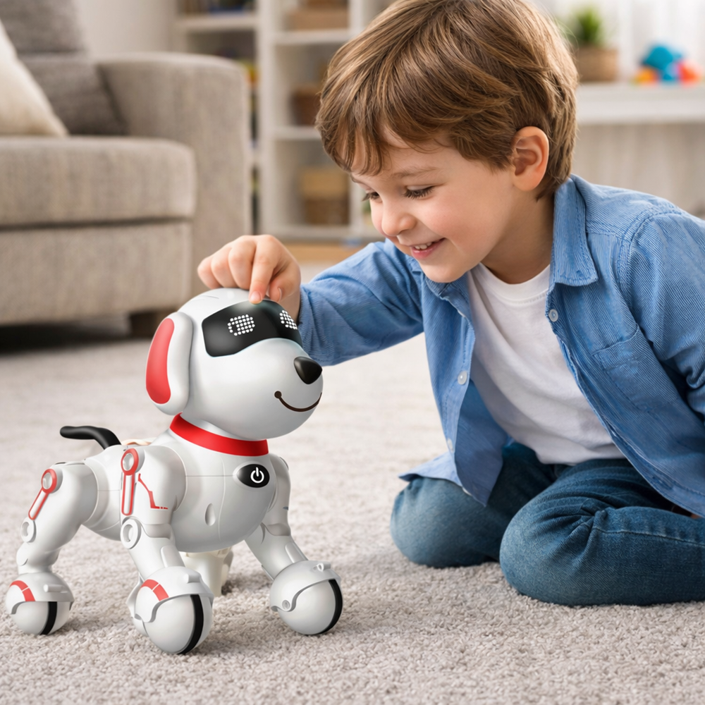 TurboTappancs piros távirányítós robot kutya – interaktív, hang- és fényeffektes, USB újratölthető okos kutyajáték 8 éves kortól (BBJ) 5