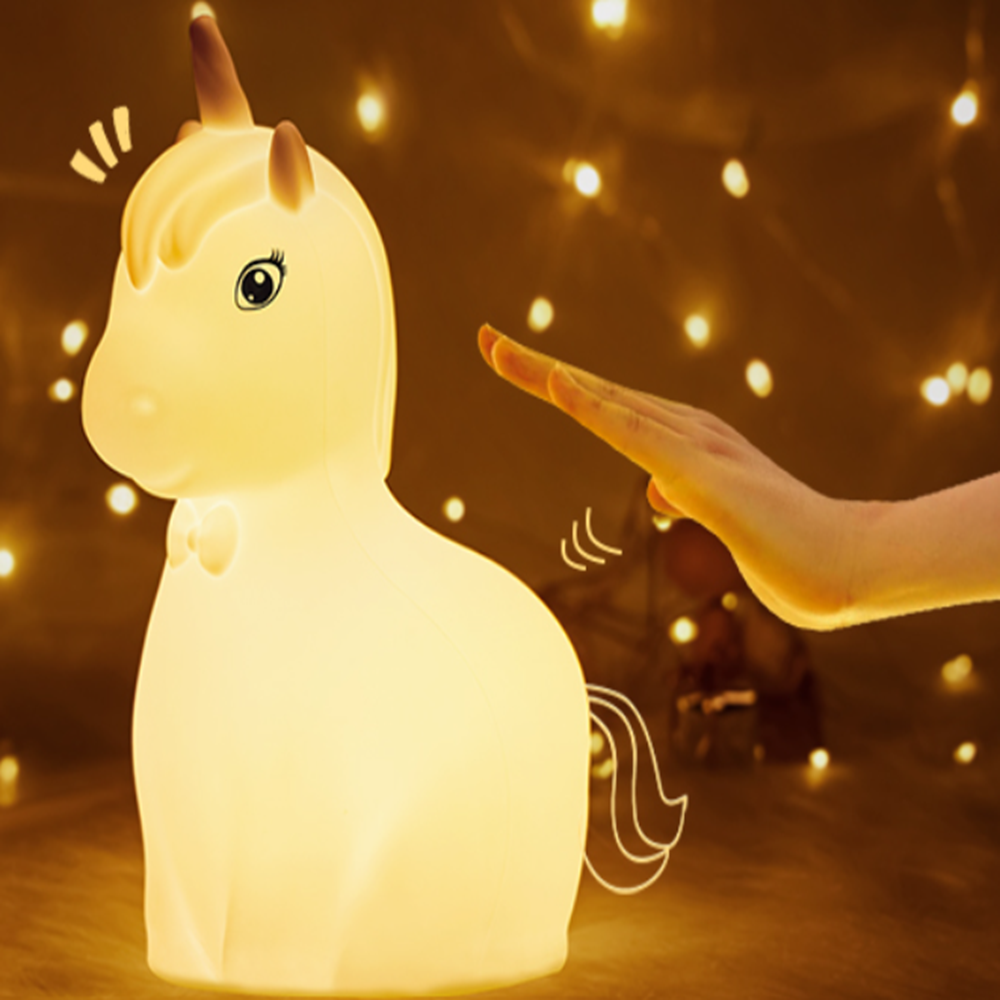 Unikornis éjszakai fény gyerekeknek – 7 színű, érintésvezérelt, újratölthető szilikon lámpa időzítővel (THM) 1