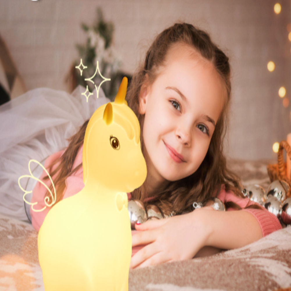 Unikornis éjszakai fény gyerekeknek – 7 színű, érintésvezérelt, újratölthető szilikon lámpa időzítővel (THM) 4