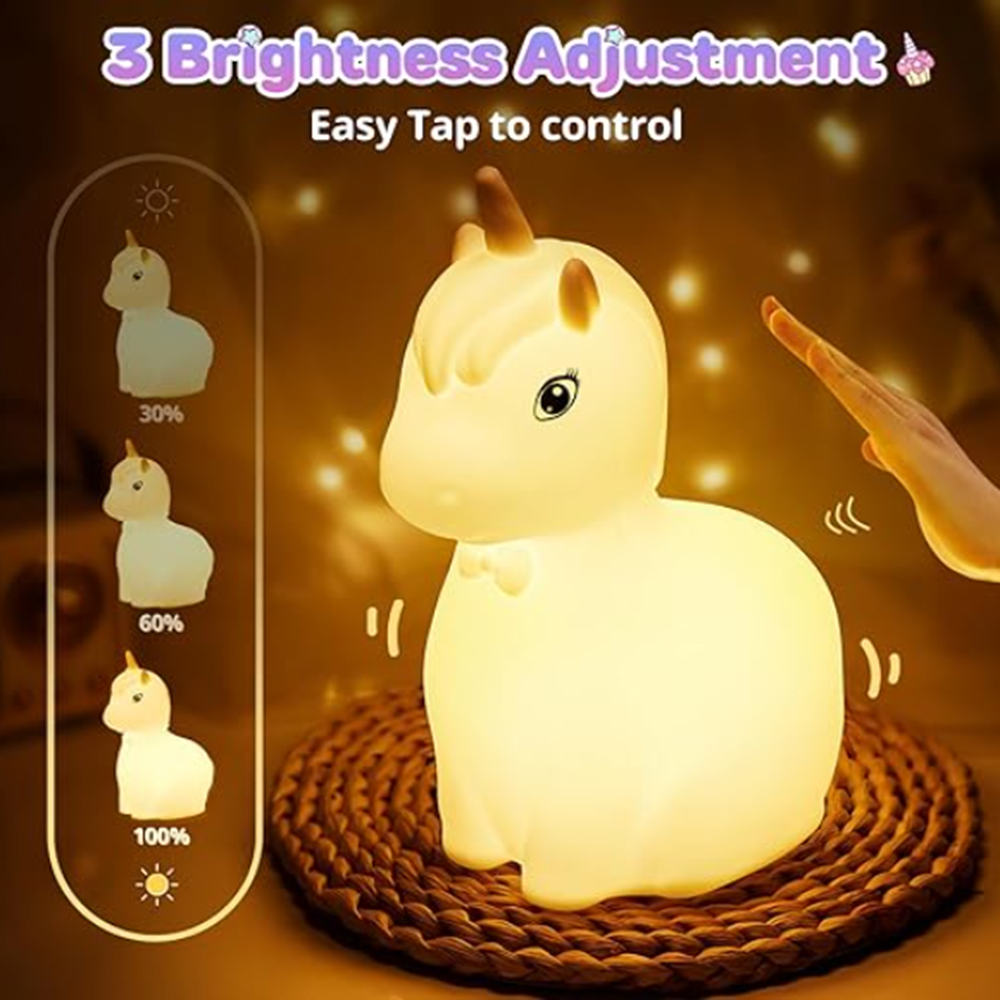 Unikornis éjszakai fény gyerekeknek – 7 színű, érintésvezérelt, újratölthető szilikon lámpa időzítővel (THM) 6