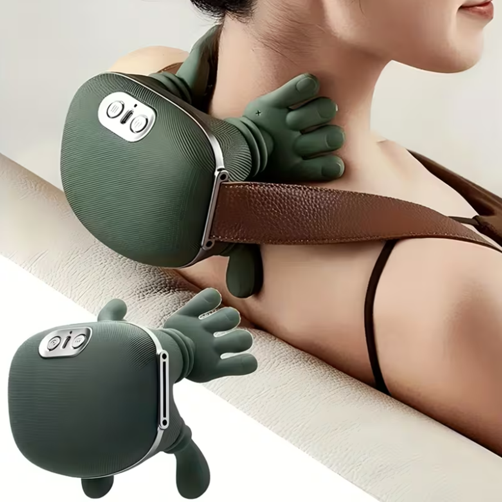Vezeték nélküli 4D nyakmasszírozó fűtéssel – Hordozható akupresszúrás nyak- és hátmasszírozó, újratölthető váll- és izomlazító készülék (BBD) 4