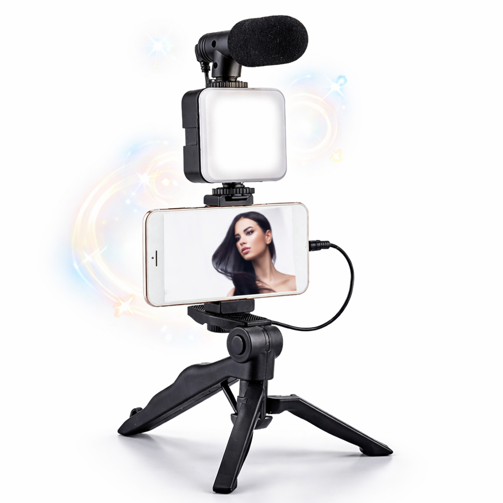 AY-49 videókészítő készlet – mobil videó és vlog készítő szett mikrofonnal, LED lámpával és állvánnyal 1