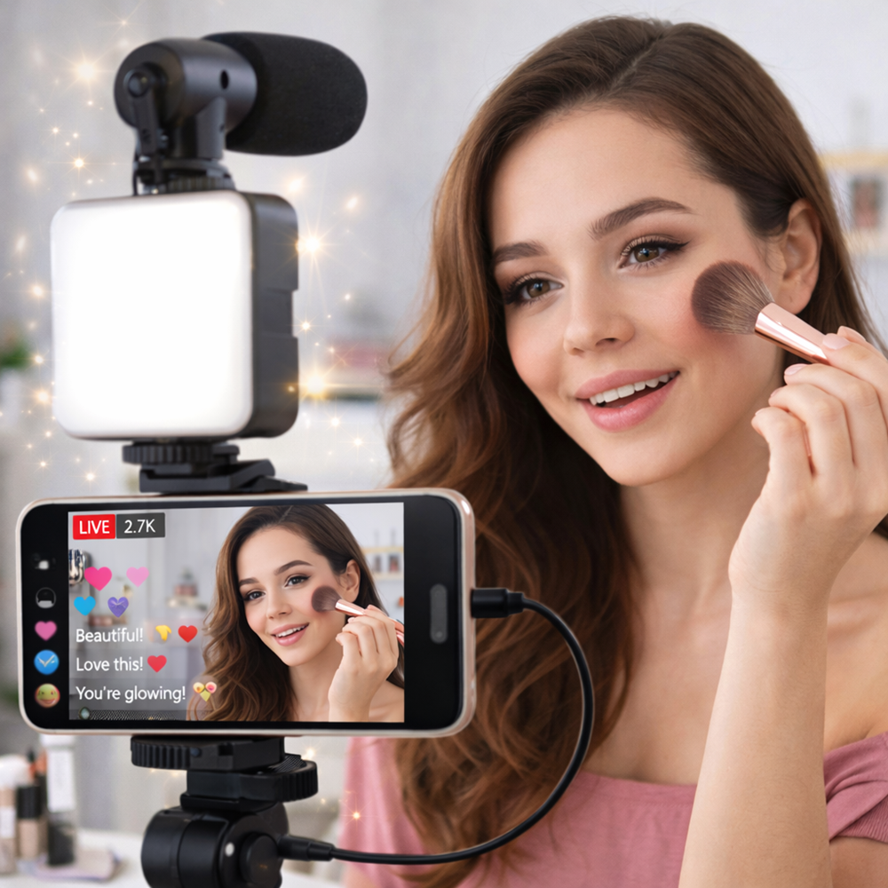 AY-49 videókészítő készlet – mobil videó és vlog készítő szett mikrofonnal, LED lámpával és állvánnyal 2