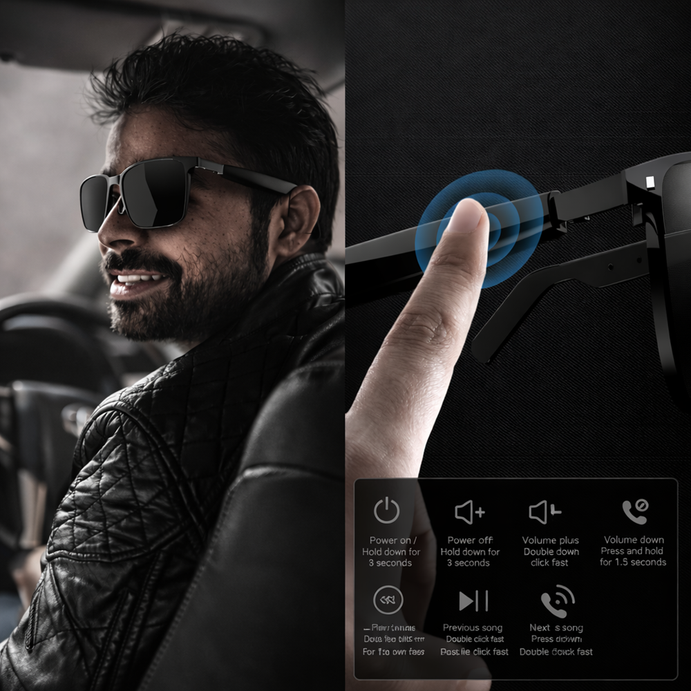 Aemai Smart Bluetooth audio szemüveg – kékfény szűrős okosszemüveg beépített hangszóróval és mikrofonnal (THM) 5