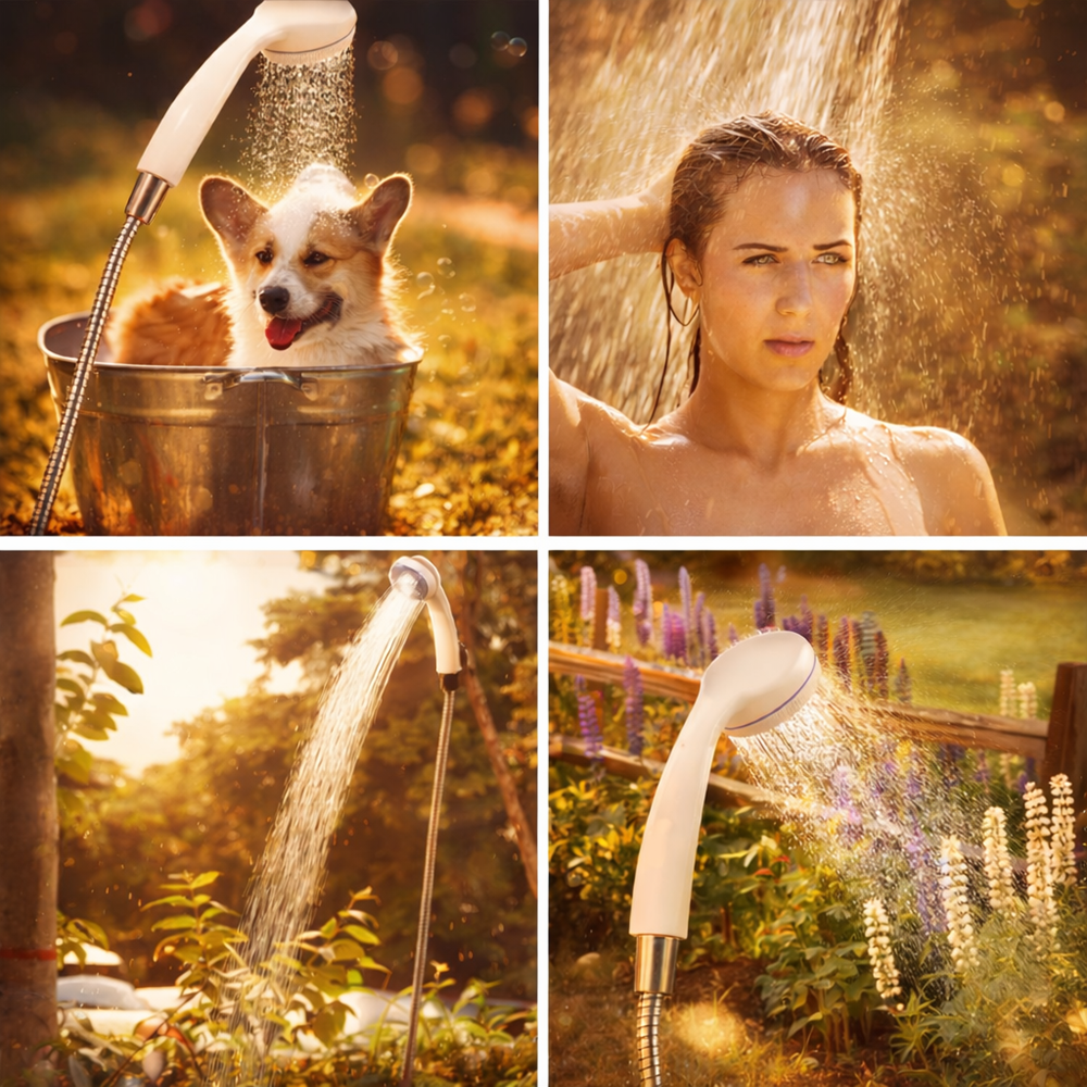 AquaTrail hordozható kemping zuhany – akkumulátoros elektromos kempingzuhany USB töltéssel, hordozható túra- és kemping zuhanyszett (BBV) 4