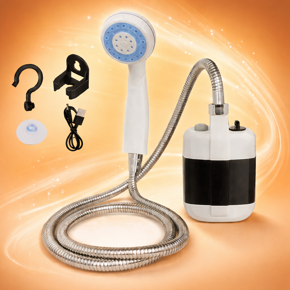 AquaTrail hordozható kemping zuhany – akkumulátoros elektromos kempingzuhany USB töltéssel, hordozható túra- és kemping zuhanyszett (BBV) 5