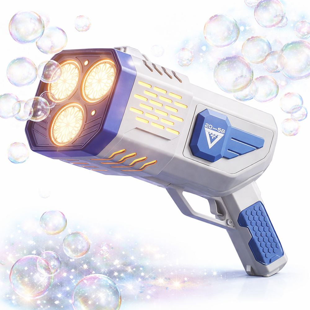 Bubble Gun 36 lyukú LED buborékfújó pisztoly – automata szappanbuborék gép gyerekeknek, kék – 2026 egyik legkeresettebb játéka (BBJ) 1