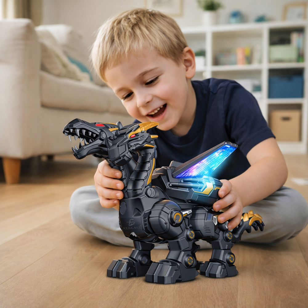 Cryptogon harci űrsárkány – kétfejű LED világító, hangos lépegető mechanikus robot játék (BBJ) 2