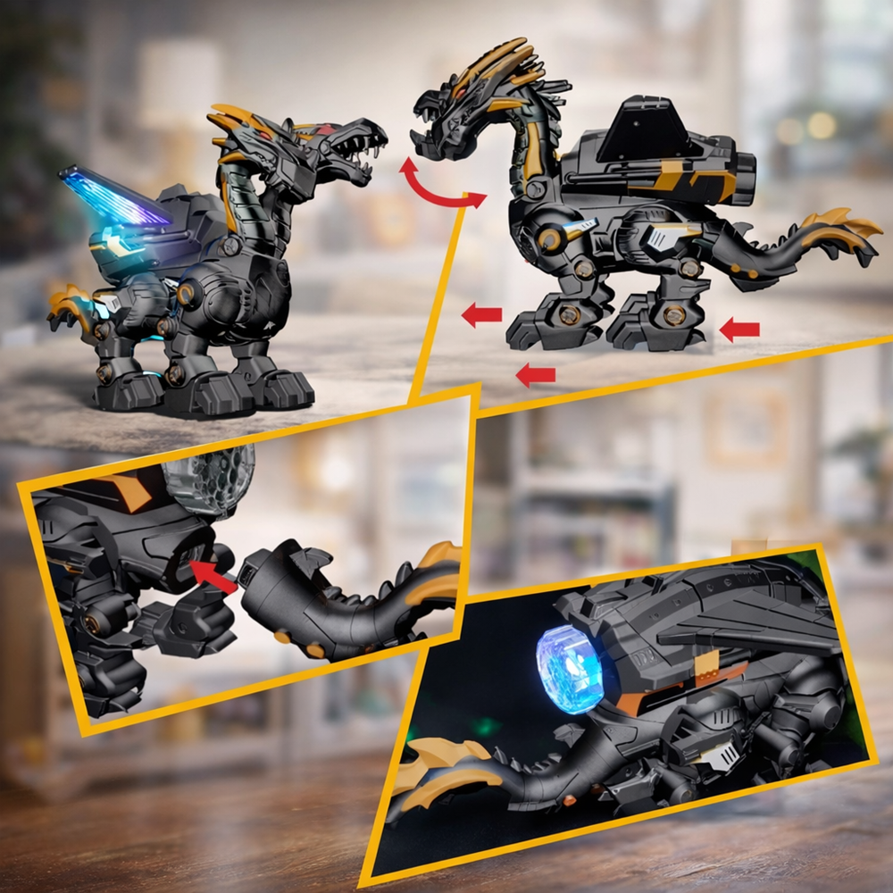 Cryptogon harci űrsárkány – kétfejű LED világító, hangos lépegető mechanikus robot játék (BBJ) 4