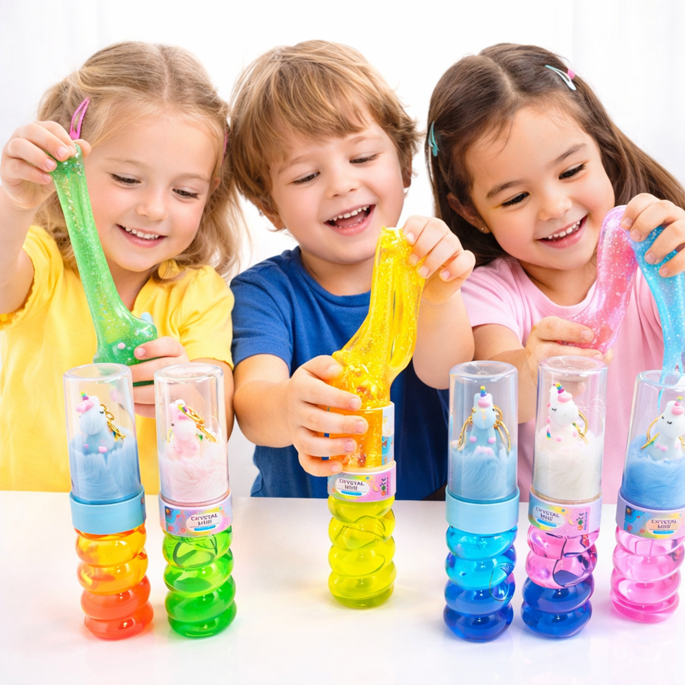 Crystal Mud unikornisos slime játék – színes glitter slime kulcstartós unikornissal gyerekeknek 2