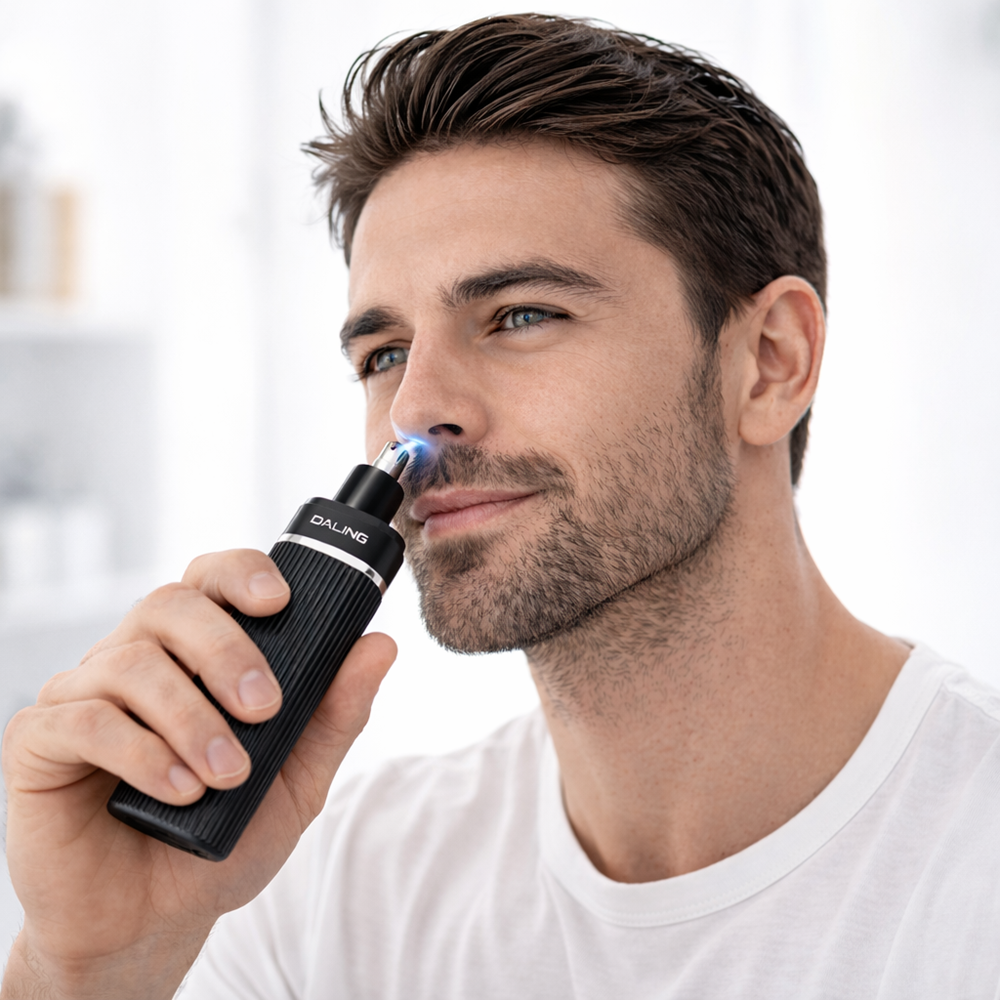 Daling DL-7111 férfi USB orrszőrnyíró – elektromos orr- és fülszőrnyíró trimmelő rozsdamentes acél pengével, fekete (BBD) 2