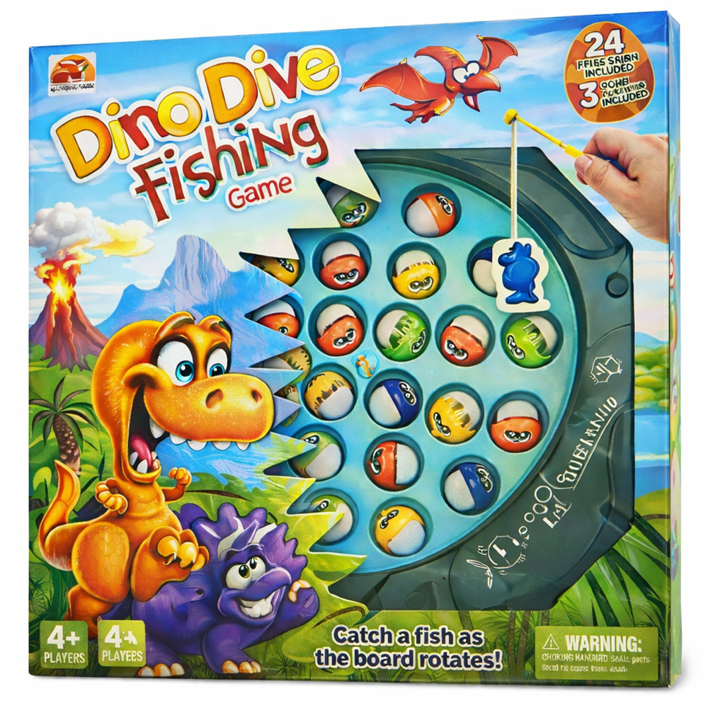 Dinoszauruszos horgászós játék forgó pályával – szórakoztató társasjáték gyerekeknek (FX) 1 (2)