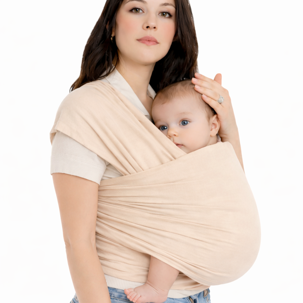 Ergonomikus babahordozó újszülötteknek – állítható, kéz nélküli használat, bézs (BBM) 1