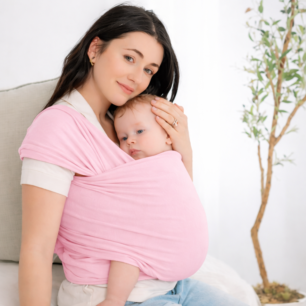 Ergonomikus babahordozó újszülötteknek – állítható, kéz nélküli használat, rózsaszín (BBM) 2